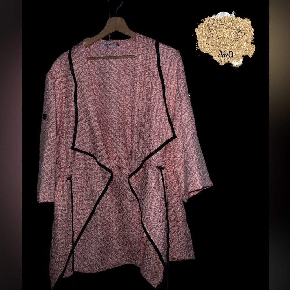 Pomme Rouge Pink and White Waterfall Cardigan Blazer